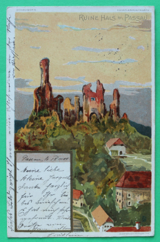 AK Passau / 1901 / Litho Lithographie / Hals Ortsansicht / Ruine / Künstlerkarte Monogramm CB